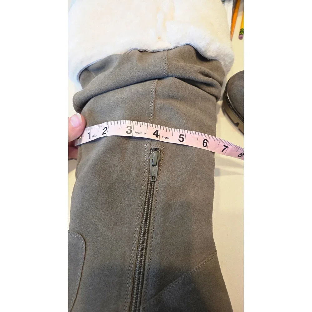Vintage Foundry Co  Grey Leather Real Fur Trim Wedge Slouch Boots womens‎ 9 Boho